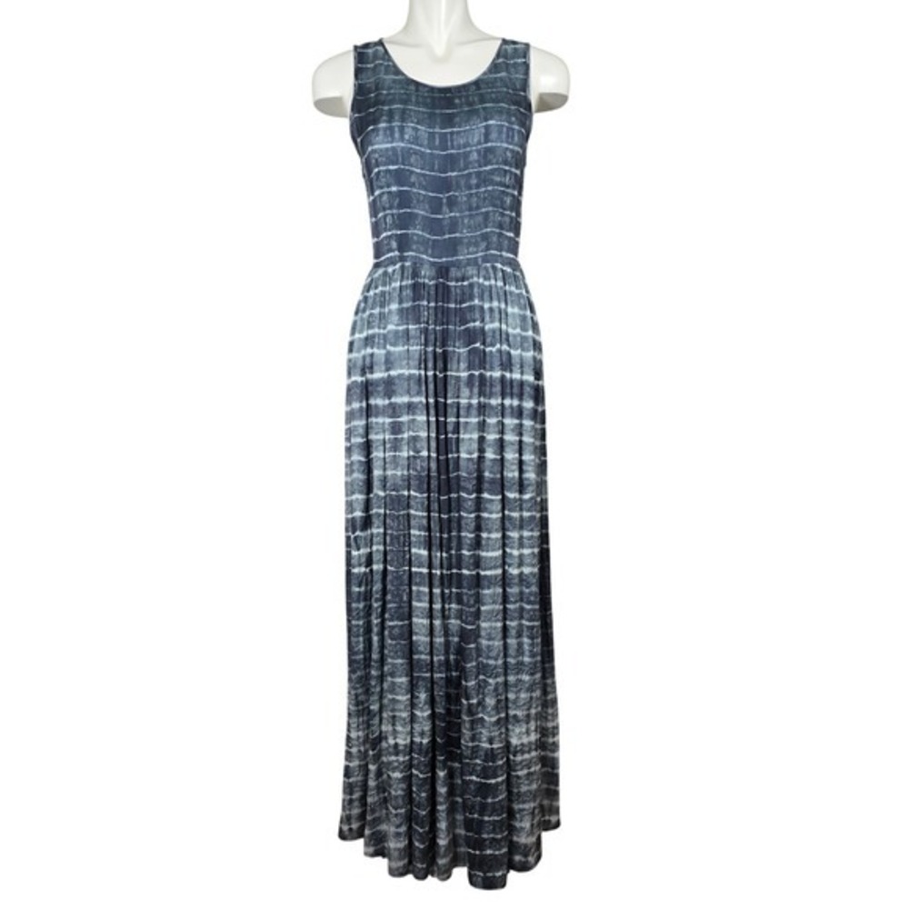 Neuw Women's Grey Blue Shibori Tie Dye Cutout Back Maxi Dress Medium
